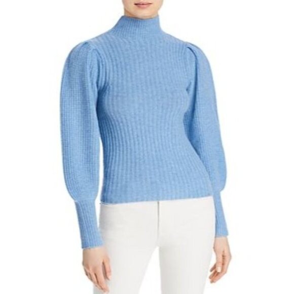 Aqua 100% Cashmere Balloon Sleeve Sweater In Heather Blue Size Small - Picture 1 of 9